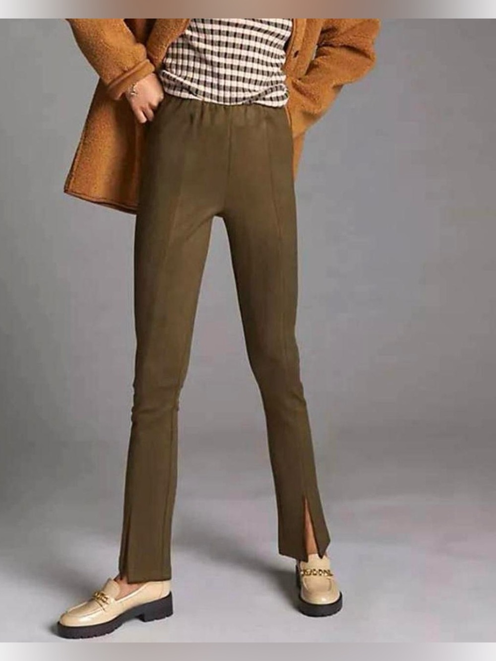 Anthropologie Avec Les Filles Size XS Green Sueded Casual Straight Leg Pants
